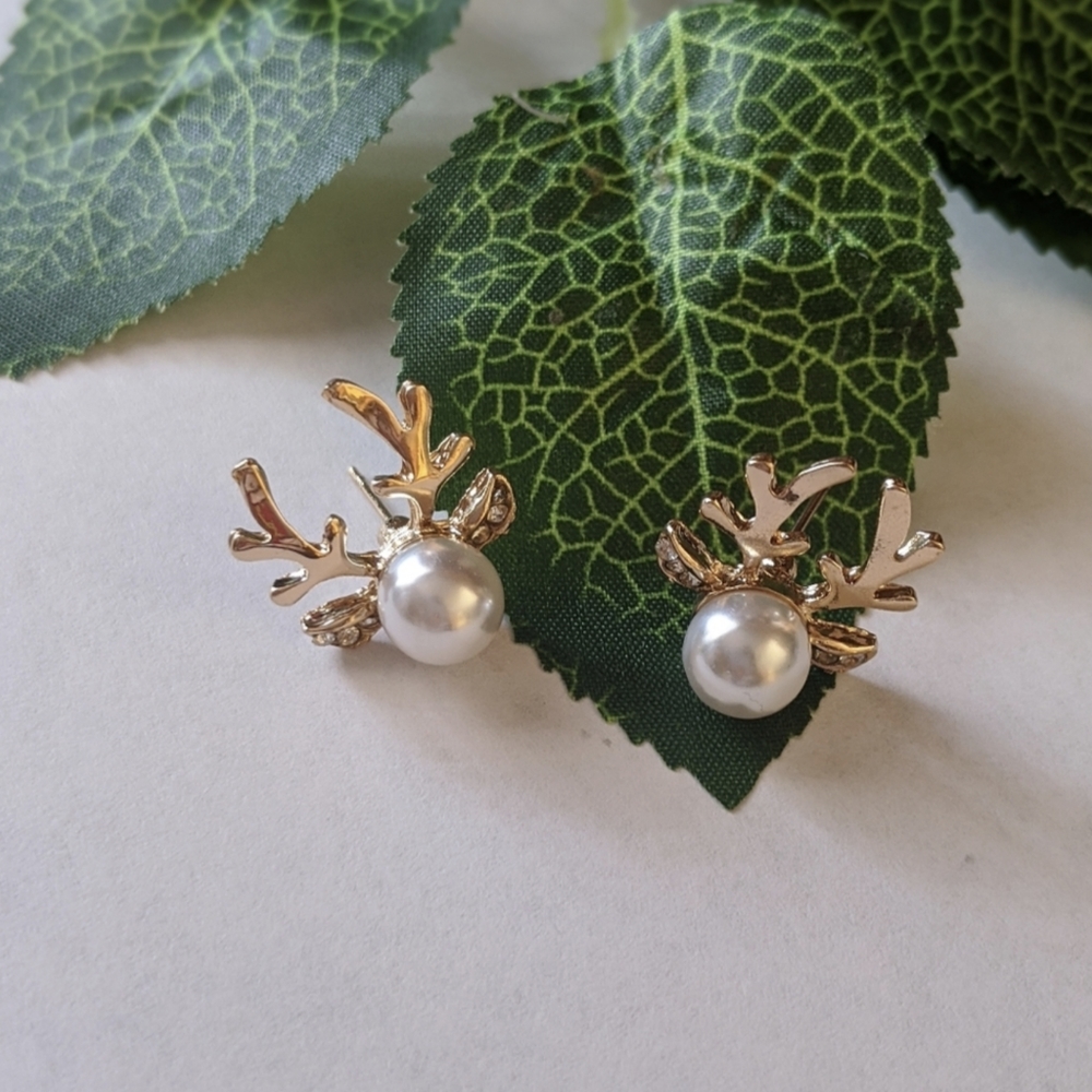 Gold Reindeer Stud Earrings